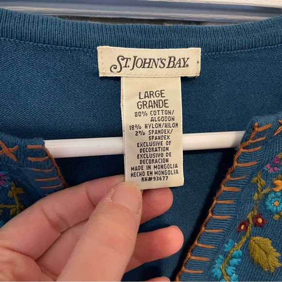 St. John's Bay Teal Pullover Sweater with Floral Embroidery - Picture 3 of 5